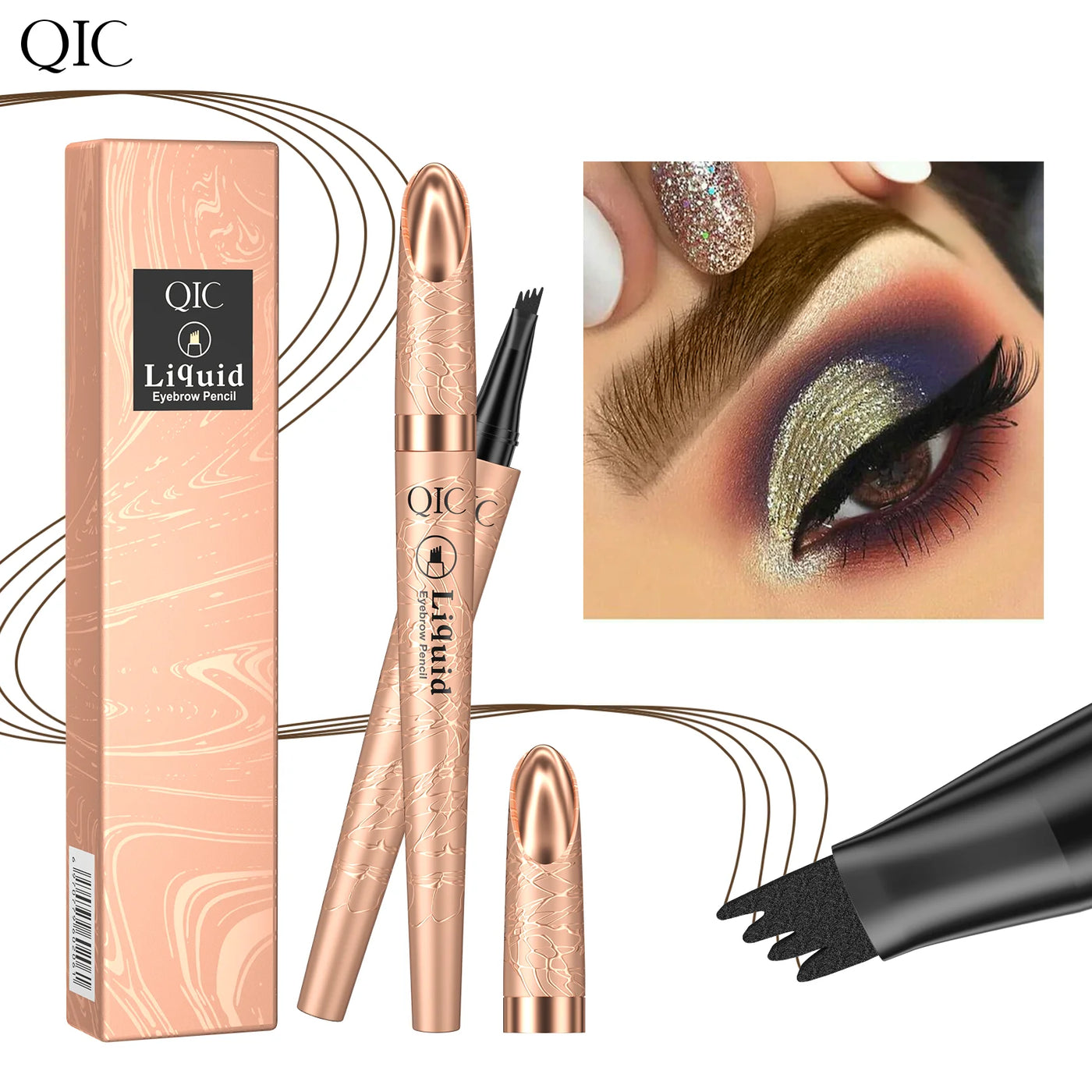 QIHENGYUE 4-Tip Microblade Liquid Eyebrow Pen - Smudge-Proof Waterproof Natural