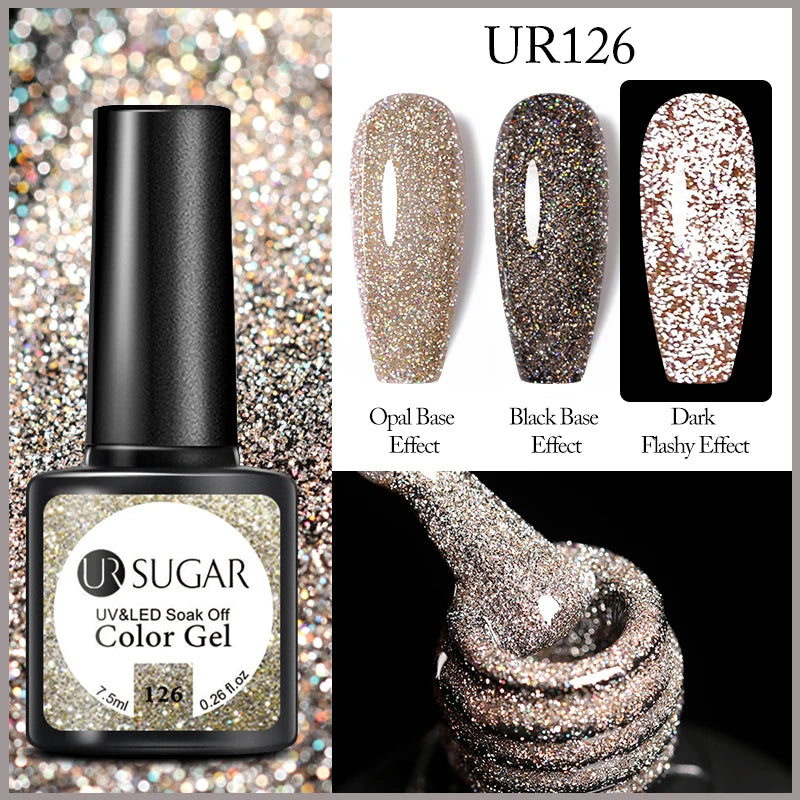 UR SUGAR 7.5ml Reflective Glitter Gel Polish - Pink Sequins UV Soak-Off Semi-Permanent