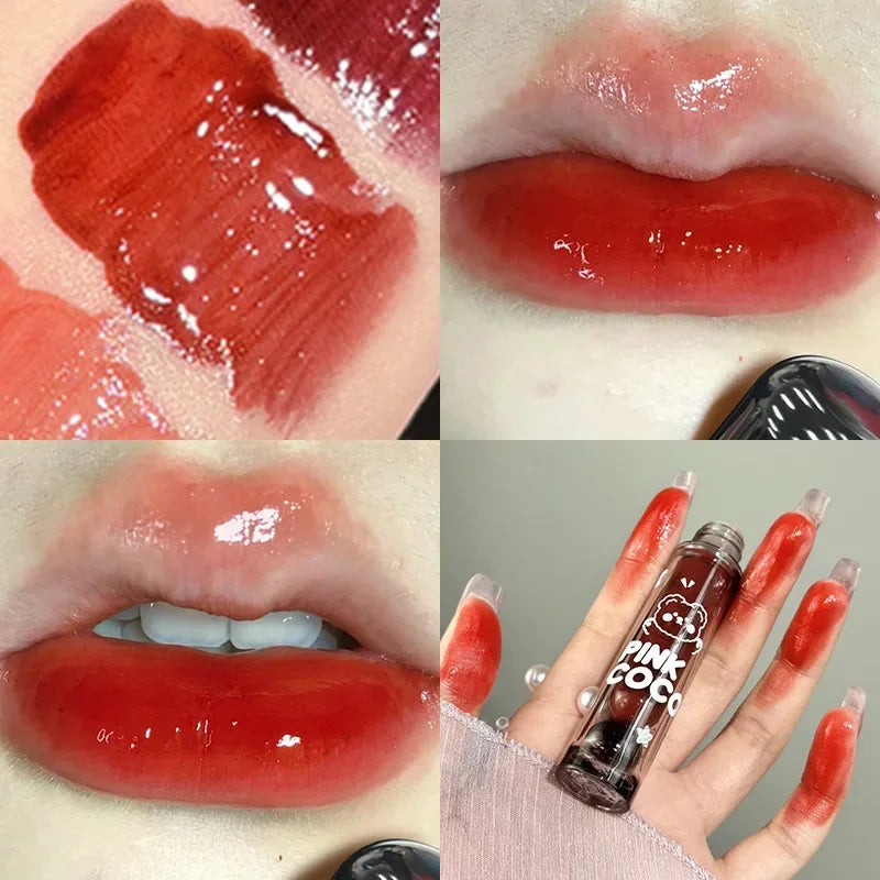 Mirror Glass Lip Tint - Punk Dark Red Juice Glaze, Water-Light Clear Liquid Liptint