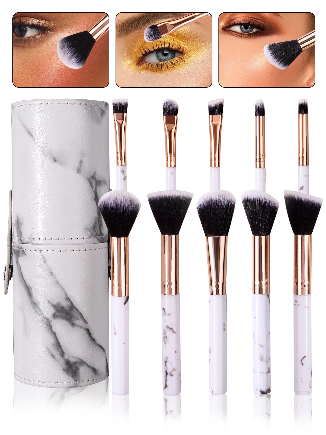 KOSSHOW 11-Piece Marble Makeup Brush Set - Soft Wool Fiber Brushes with Portable Bucket