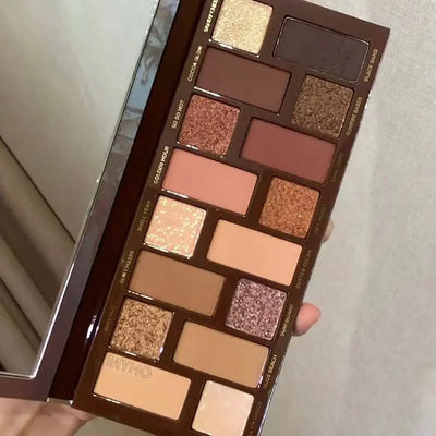 16-Color Matte, Glitter & Pearlescent Eyeshadow Palette - Nude Brown Shimmer
