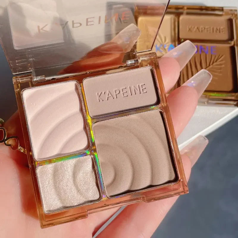 Pudaier 4-Color Blush & Highlighter Contour Palette - Matte & Highgloss Finish