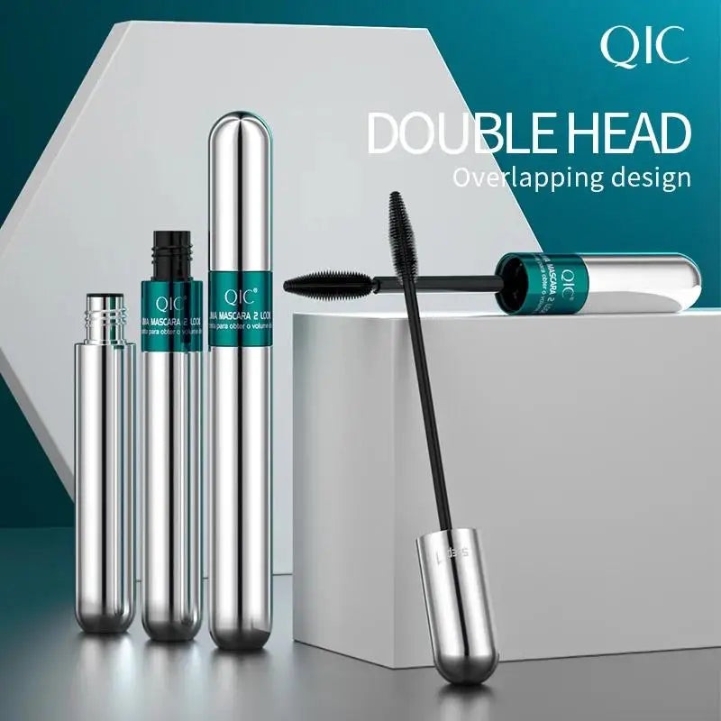 QIC 2-in-1 Double-Ended 4D Silk Fiber Mascara - Silver Tube Volumizing & Curling