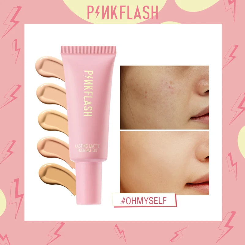 PINKFLASH Full Coverage Matte Foundation - Smooth Oil-Control Natural Look
