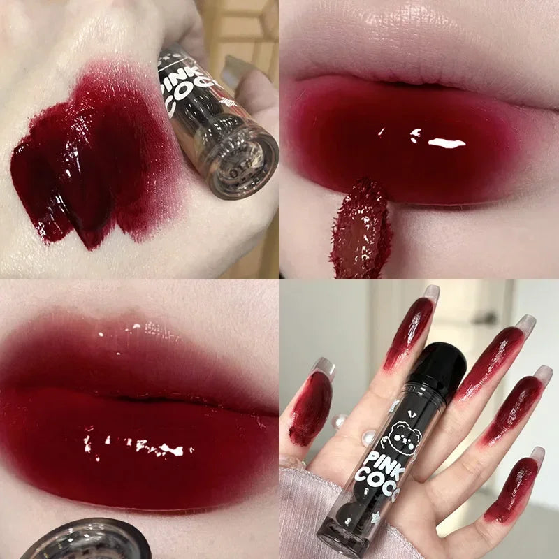 Mirror Glass Lip Tint - Punk Dark Red Juice Glaze, Water-Light Clear Liquid Liptint