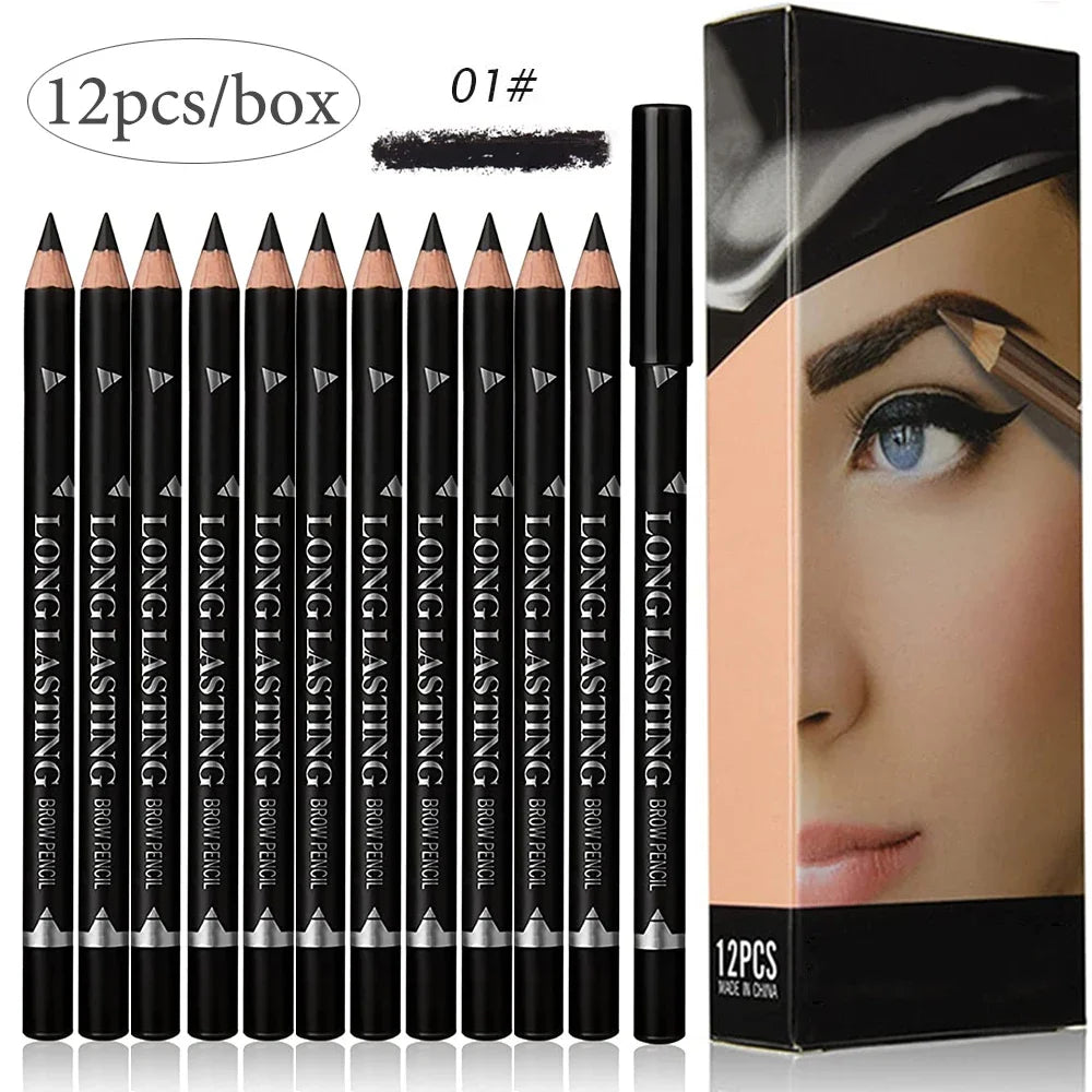 6/12-Pack Waterproof Eyebrow Pencils - Professional Natural Black & Brown Set
