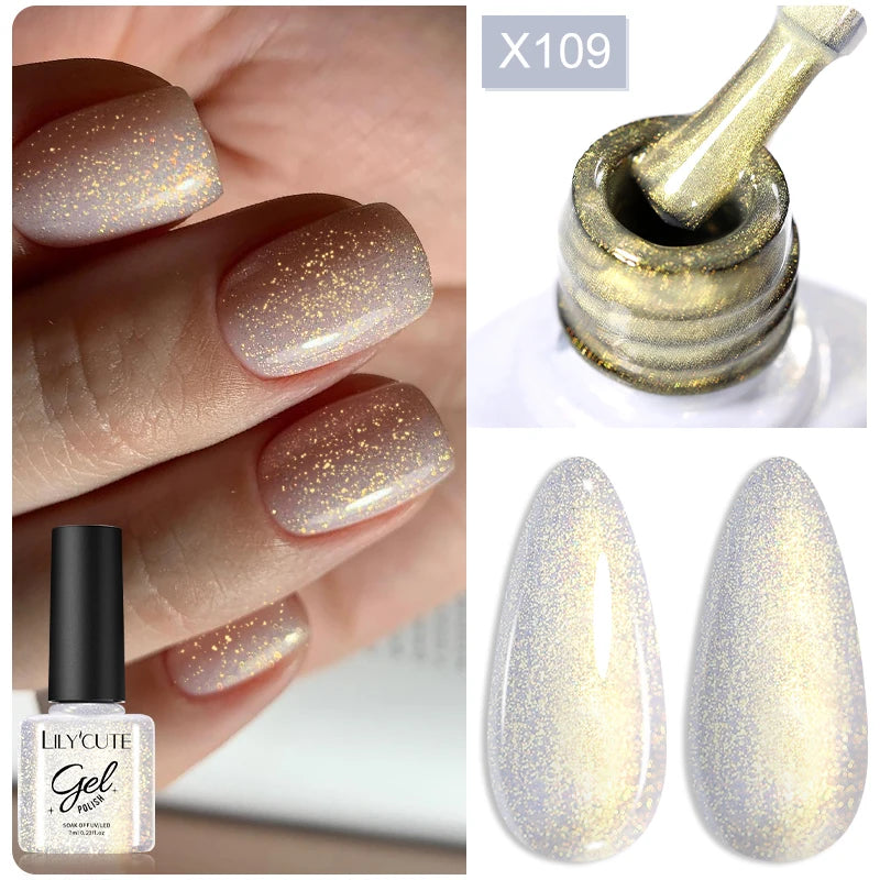 LILYCUTE 5ml Metallic Gold & Silver Mirror Liner Gel - Super Bright French Nail Art