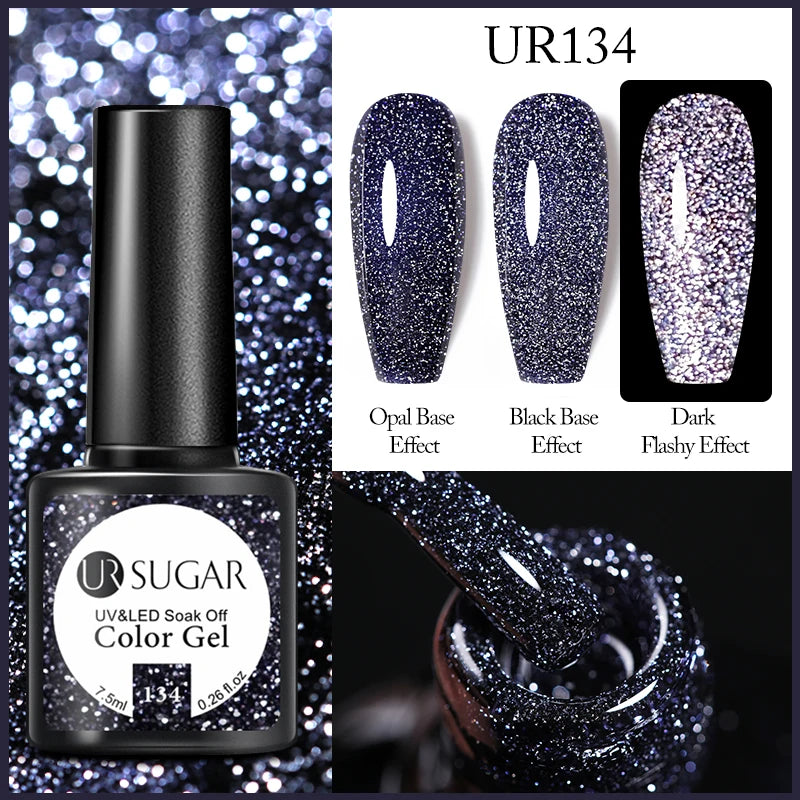 UR SUGAR 7.5ml Reflective Glitter Gel Polish - Pink Sequins UV Soak-Off Semi-Permanent