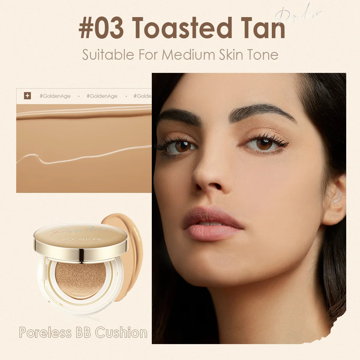 FOCALLURE Air Cushion Foundation - Waterproof Matte, Poreless Full Coverage