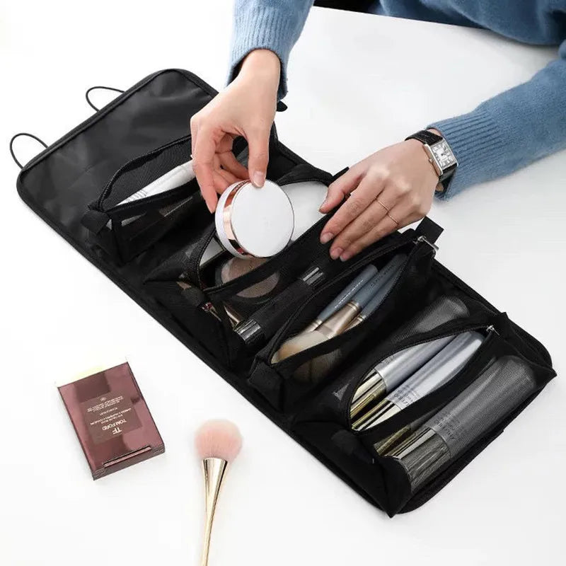 4-in-1 Separable Cosmetic Bag Set - Zipper Mesh Foldable Nylon Makeup Pouches for Women
