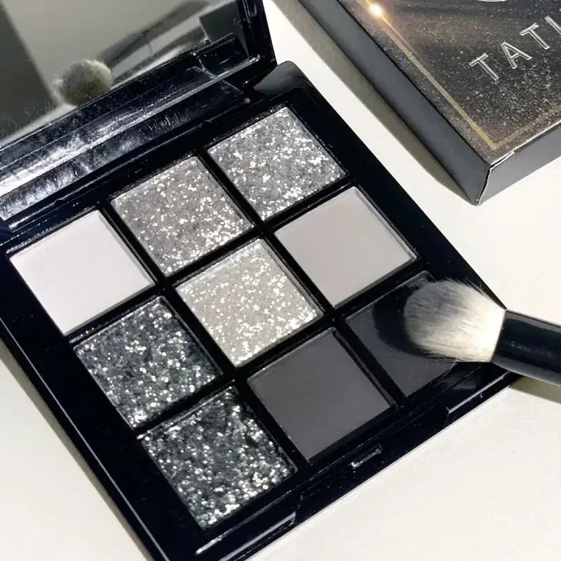 DJBS 9-Color Punk Smokey Glitter Eyeshadow Palette - Cool-Toned Dark & Nude Pigments