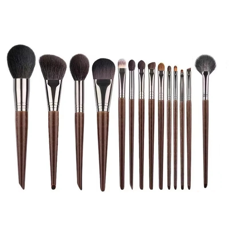 Natural Goat Hair Makeup Brush Set with Case - Professional Natural Bristle Brushes