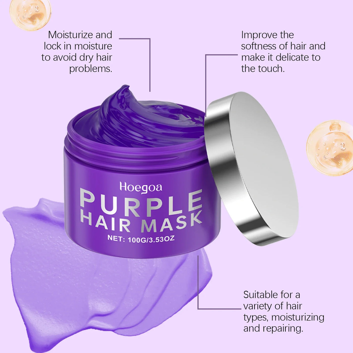 EELHOE Purple Keratin Hair Mask - Deep Repair for Damaged Frizzy Hair, Blonde & All Types