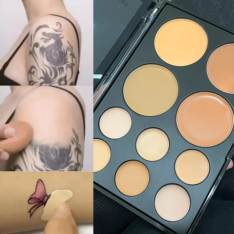 VERONNI 10-Color Concealer & Contour Palette - Matte Coverage for Dark Circles & Tattoos