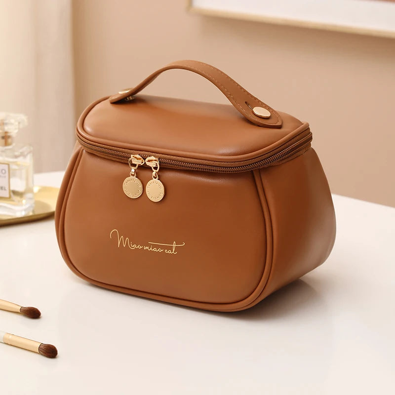 PU Leather Multi-Function Cosmetic Bag - Portable Travel Makeup Case & Toiletry Kit