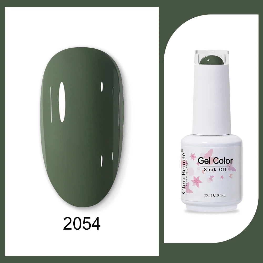 Clou Beaute 15ml HEMA & TPO Free Gel Polish - Army Green Organic Semi-Permanent Nail Art