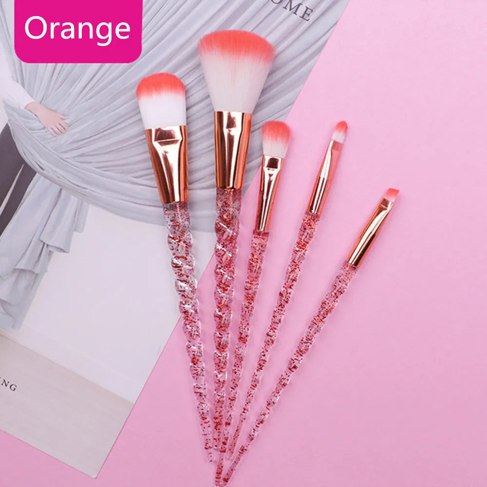 Unicorn Glitter Makeup Brush Set - Foundation, Powder, Blush & Eyeshadow Synthetic