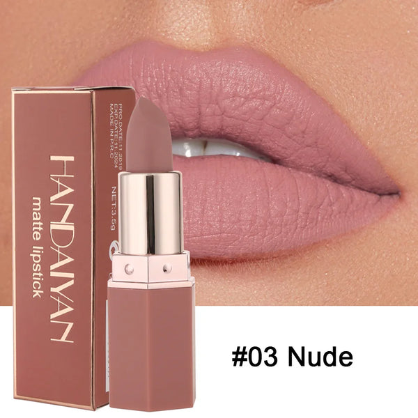 Handaiyan 6-Color Matte Velvet Lipstick Set - Waterproof Nude, Red & Brown Pigments