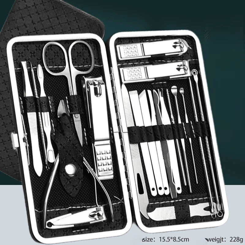 19-Piece Professional Nail Clipper Set - Dead Skin Pliers, Diagonal & Eyebrow Clipper with Leather Case