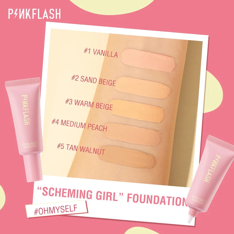 PINKFLASH Full Coverage Matte Foundation - Smooth Oil-Control Natural Look