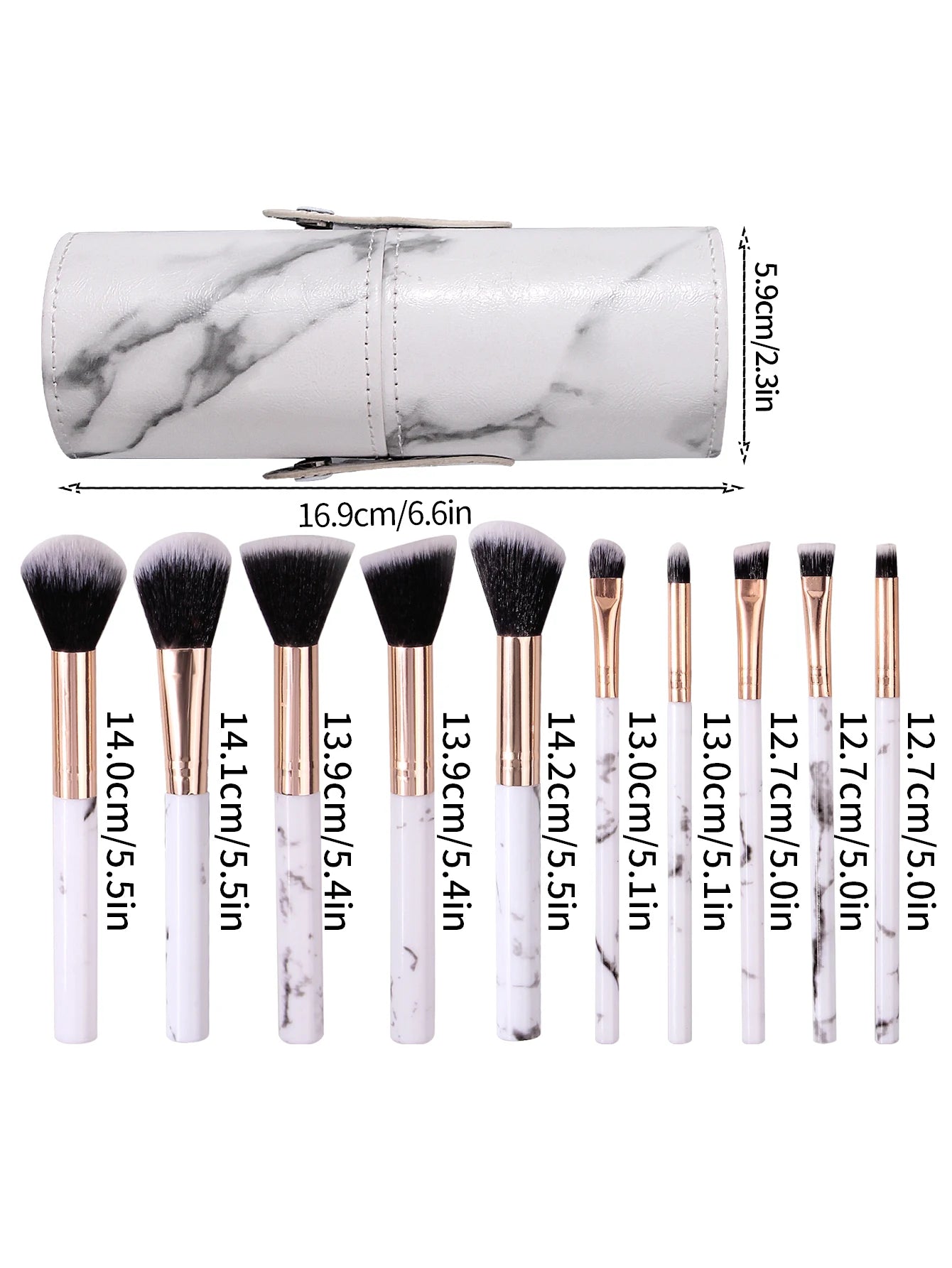 KOSSHOW 11-Piece Marble Makeup Brush Set - Soft Wool Fiber Brushes with Portable Bucket