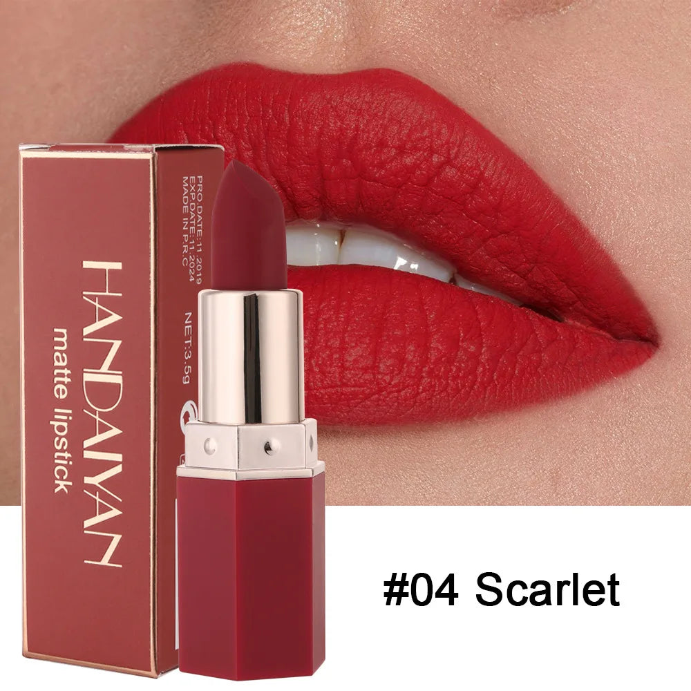 Handaiyan 6-Color Matte Velvet Lipstick Set - Waterproof Nude, Red & Brown Pigments