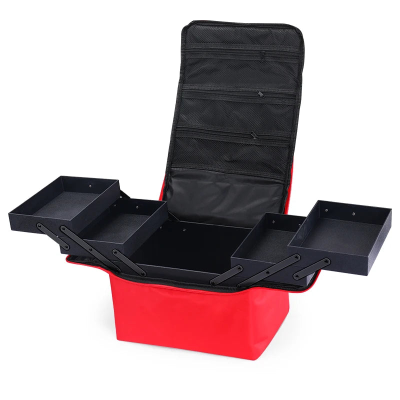 4-Tier Professional Makeup Train Case - Large Women's Travel Storage Box with Adjustable Nail Organizer