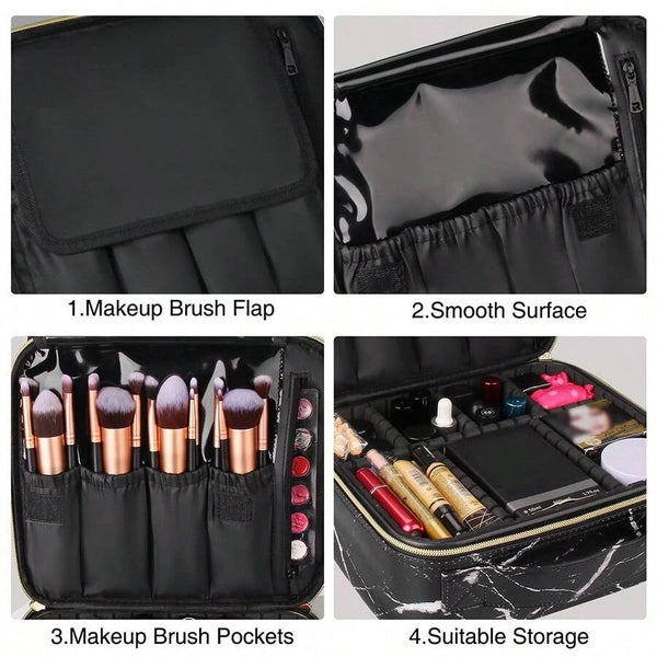 Marble Waterproof PU Cosmetic Storage Bag - Professional Makeup Handbag & Travel Organizer