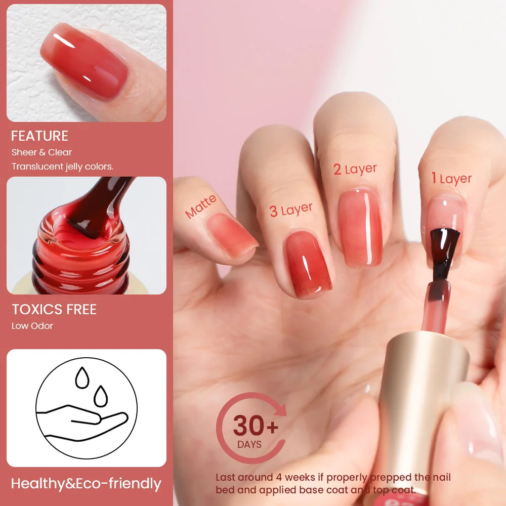 MAYCHAO 7.3ml Transparent Jelly Nude Gel Nail Polish - CPNP Certified UV/LED Soak-Off