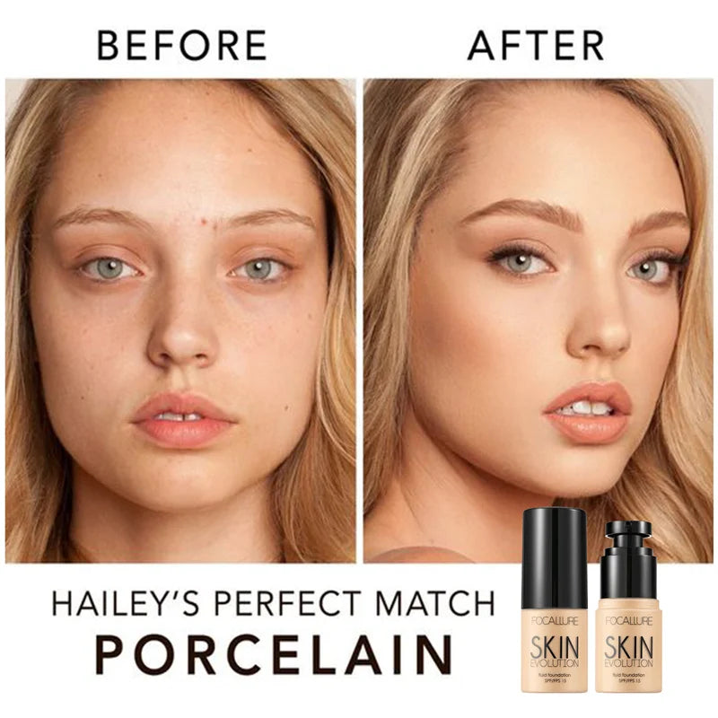 FOCALLURE Full Coverage Liquid Foundation Cream - Oil-Control Moisturizing Base