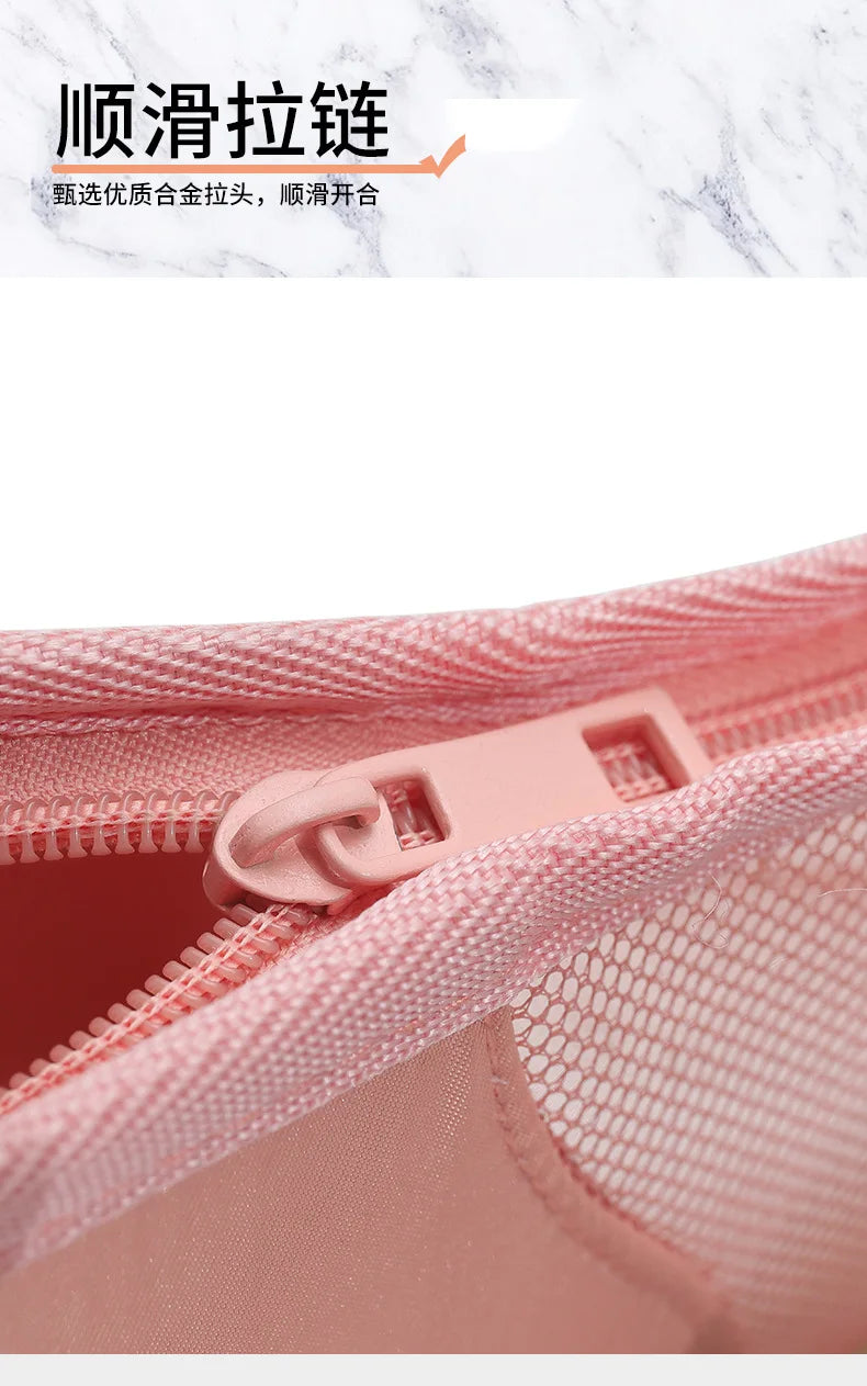 HOMEFISH Stand-Up Clear Zipper Cosmetic Bag - Travel Brush Holder & Organizer Toiletry Bag