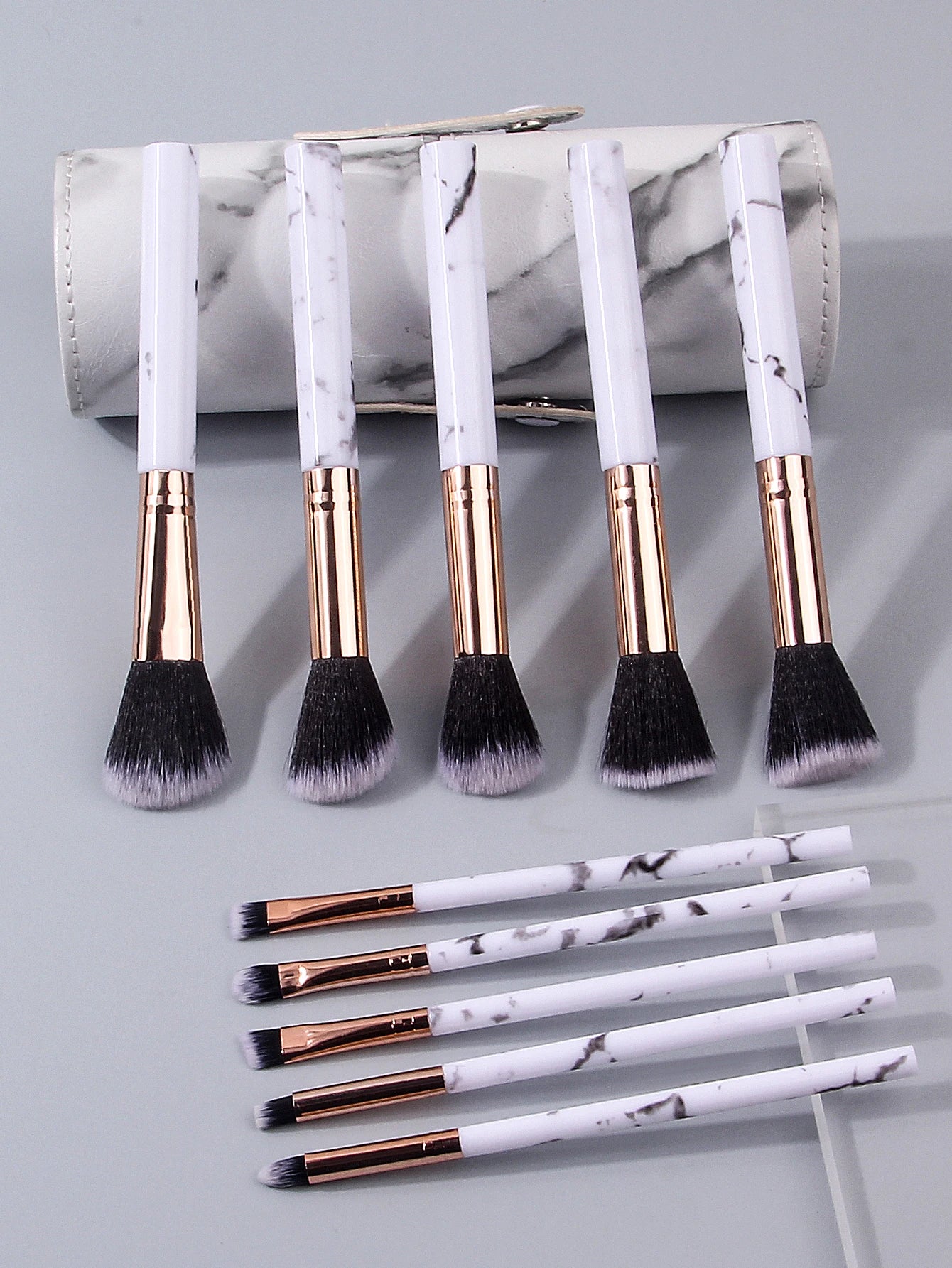 KOSSHOW 11-Piece Marble Makeup Brush Set - Soft Wool Fiber Brushes with Portable Bucket