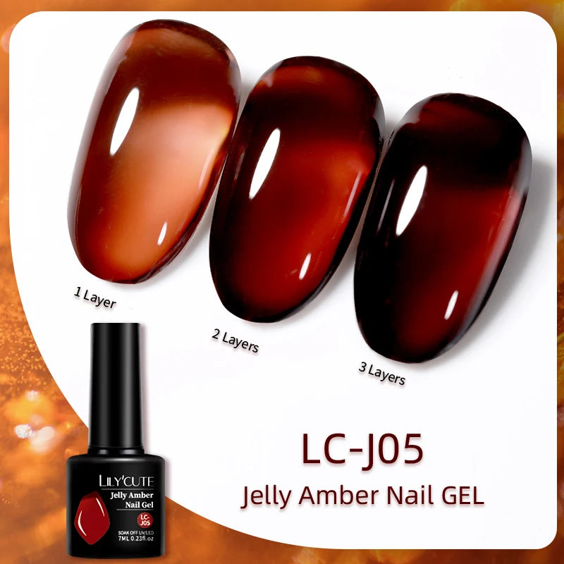 LILYCUTE 7ml Jelly Amber Dark Bloom Leopard Gel Polish - Semi-Permanent UV Nail Art
