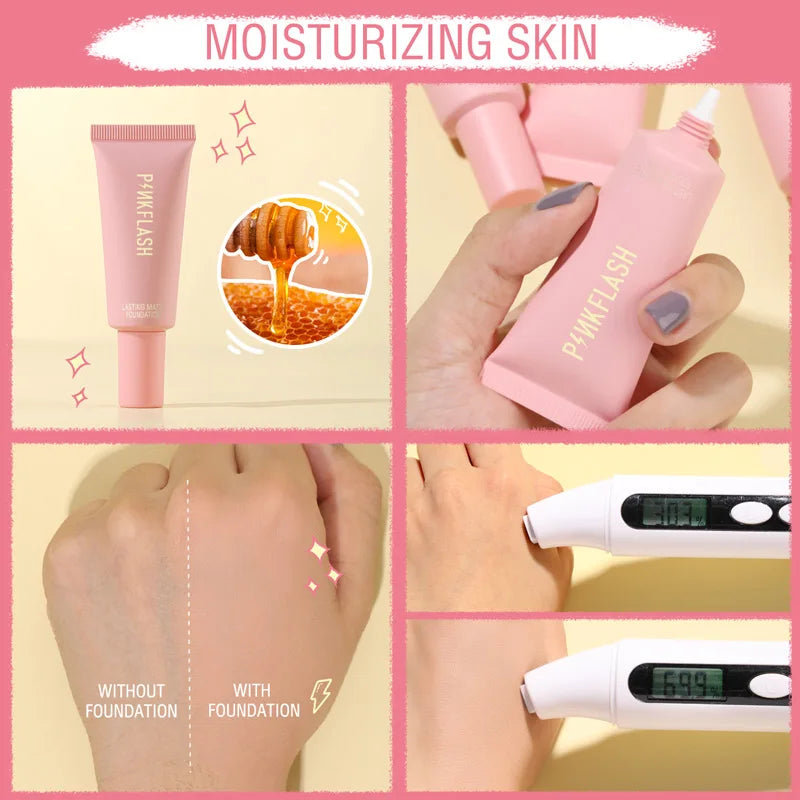 PINKFLASH Full Coverage Matte Foundation - Smooth Oil-Control Natural Look