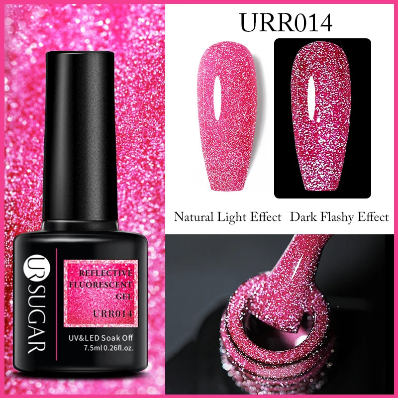 UR SUGAR 7.5ml Reflective Glitter Gel Polish - Pink Sequins UV Soak-Off Semi-Permanent