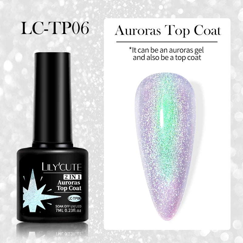 LILYCUTE 7ml No-Wipe Top Coat & UV Base Gel - Semi-Permanent Soak-Off Nail Manicure