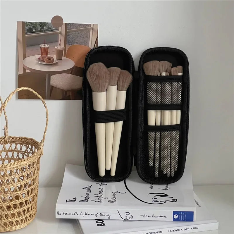 Black Waterproof Double-Zipper Makeup Brush Case - Portable Travel Brush Holder & Storage