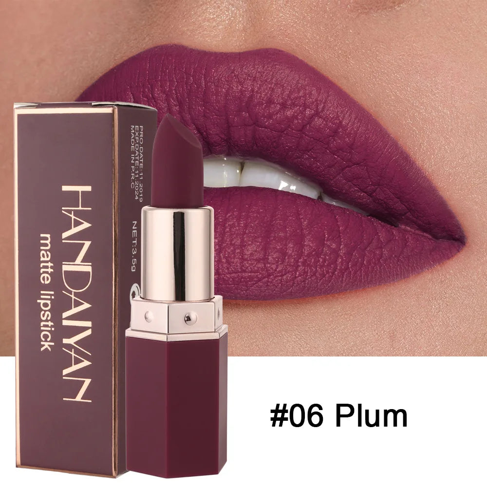 Handaiyan 6-Color Matte Velvet Lipstick Set - Waterproof Nude, Red & Brown Pigments