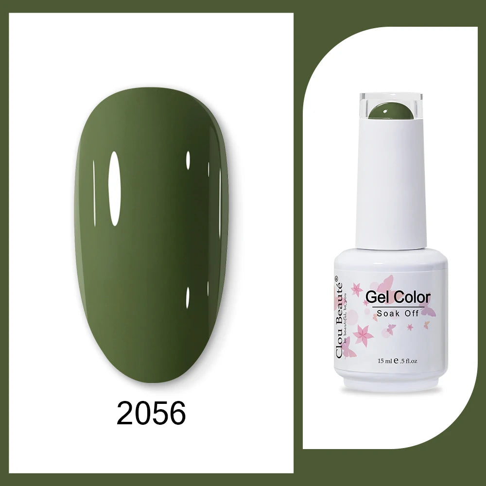 Clou Beaute 15ml HEMA & TPO Free Gel Polish - Army Green Organic Semi-Permanent Nail Art