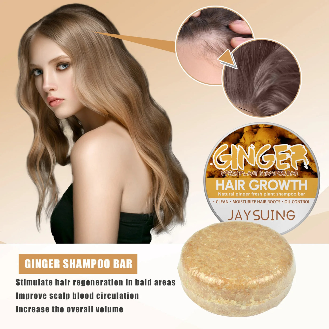 EELHOE Natural Ginger Shampoo Soap 60g - Anti Hair Loss, Dandruff Control & Scalp Nourishment