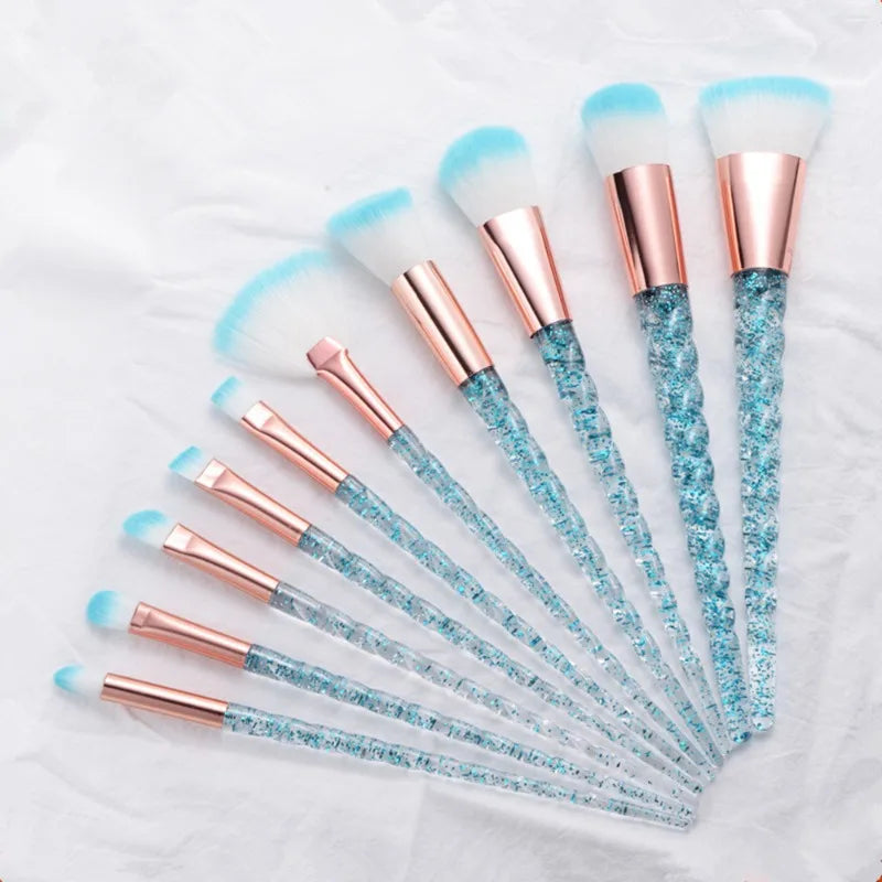 Unicorn Glitter Makeup Brush Set - Foundation, Powder, Blush & Eyeshadow Synthetic