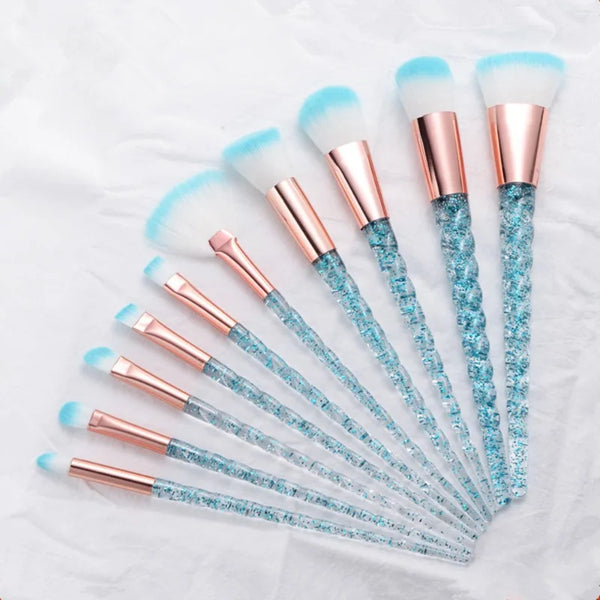 Unicorn Glitter Makeup Brush Set - Foundation, Powder, Blush & Eyeshadow Synthetic