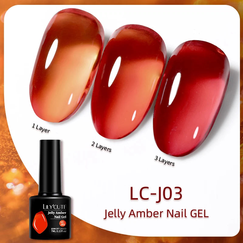 LILYCUTE 7ml Jelly Amber Dark Bloom Leopard Gel Polish - Semi-Permanent UV Nail Art