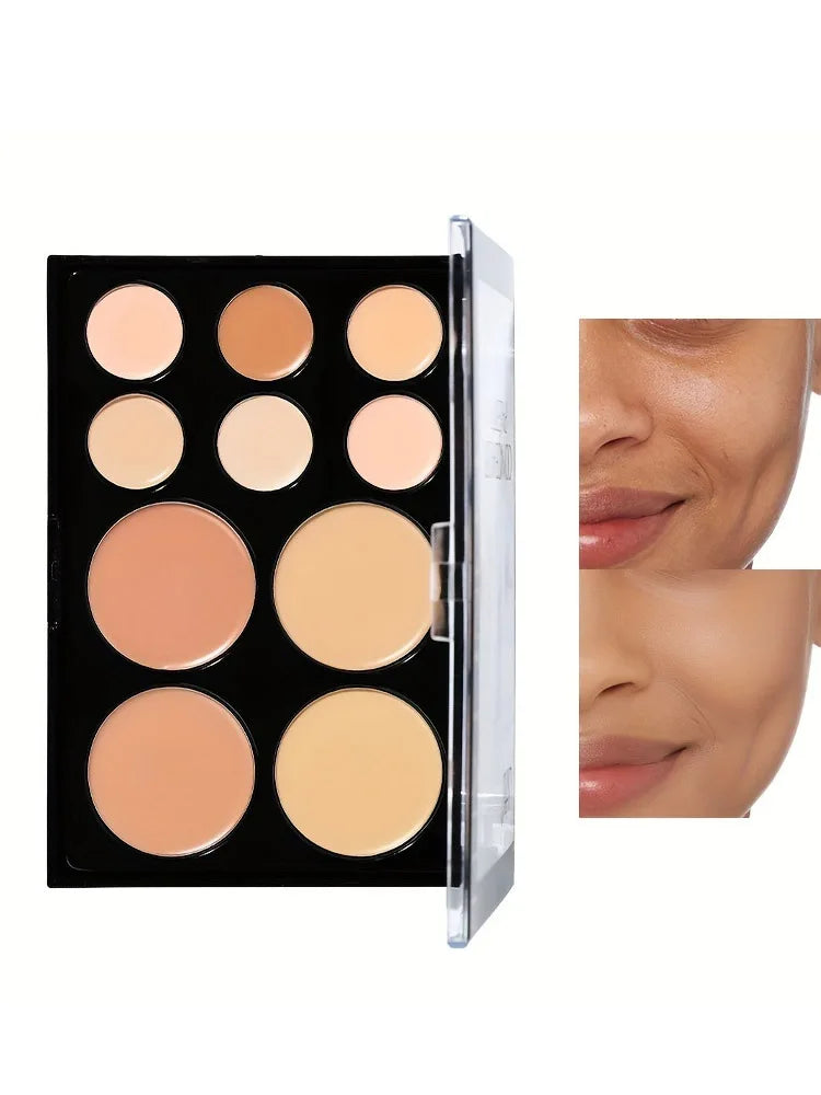 VERONNI 10-Color Concealer & Contour Palette - Matte Coverage for Dark Circles & Tattoos