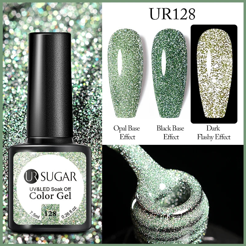 UR SUGAR 7.5ml Reflective Glitter Gel Polish - Pink Sequins UV Soak-Off Semi-Permanent