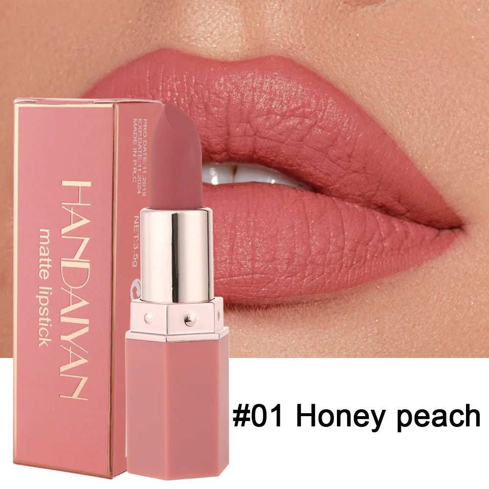 Handaiyan 6-Color Matte Velvet Lipstick Set - Waterproof Nude, Red & Brown Pigments