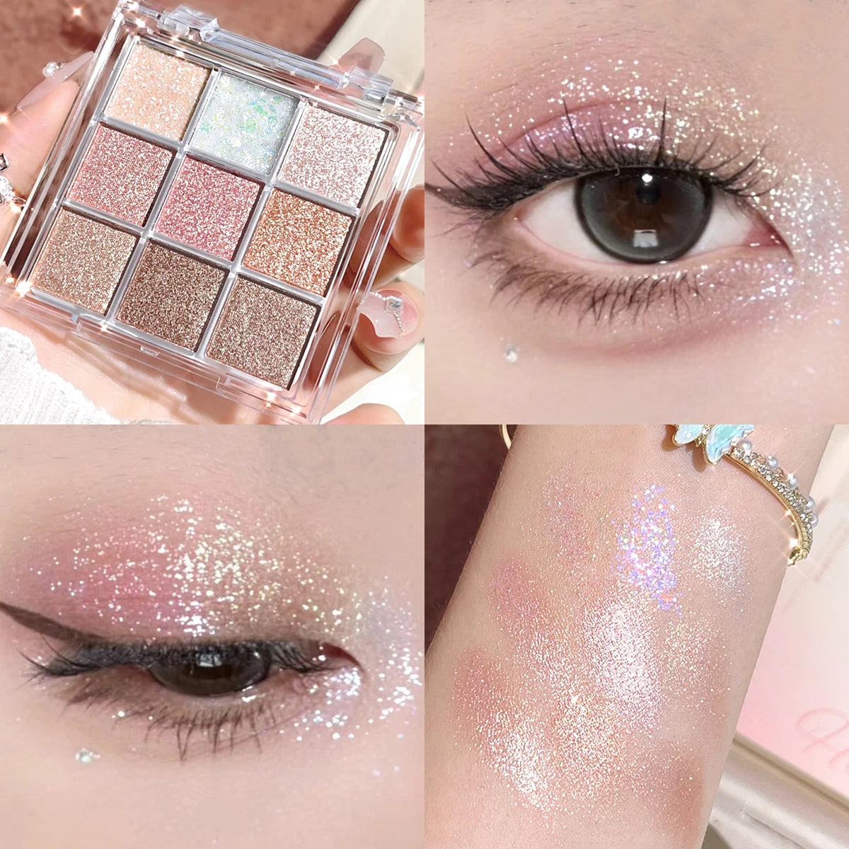 Pearlescent Glitter Highlighter Eyeshadow Palette - Dazzling Sweat & Water Resistant