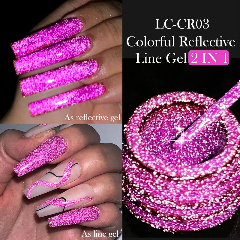 LILYCUTE 5ml Reflective Glitter Liner Gel - Champagne Sparkling Lines for French Nail Art