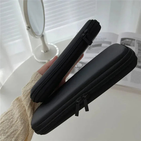 Black Waterproof Double-Zipper Makeup Brush Case - Portable Travel Brush Holder & Storage