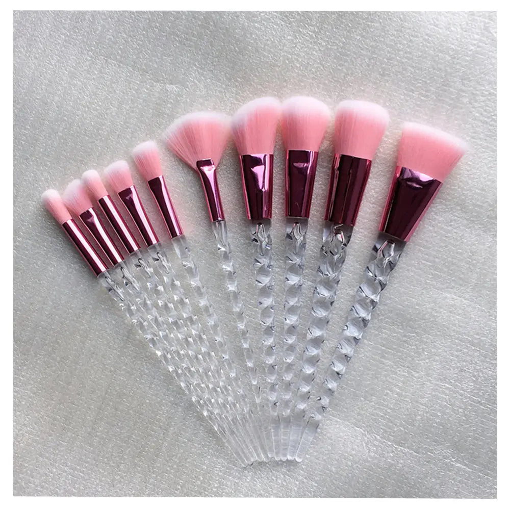 Unicorn Glitter Makeup Brush Set - Foundation, Powder, Blush & Eyeshadow Synthetic